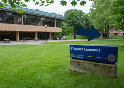 Pierpont Commons sign and an arrow pointing toward Chrysler Center.